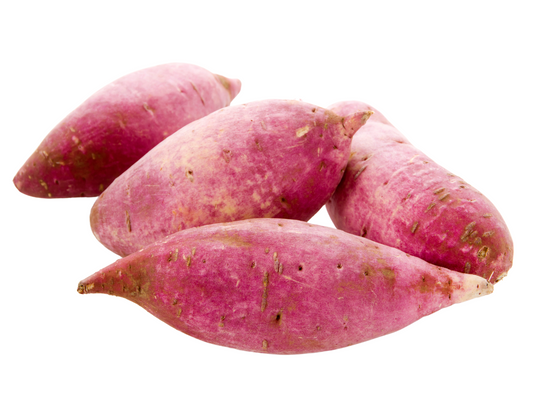 "Handpicked Japanese sweet potatoes, also known as Oriental sweet potatoes or Japanese yams. These artisanal, dry-fleshed root vegetables boast a distinctive red-purple skin and a creamy white to pale yellow flesh, offering a sweet, starchy flavor that's perfect for a variety of culinary creations